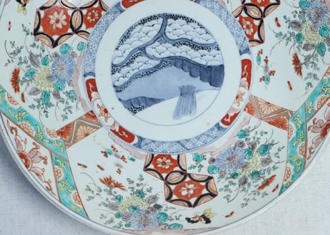明治前期色絵菊と蝶図尺３寸皿