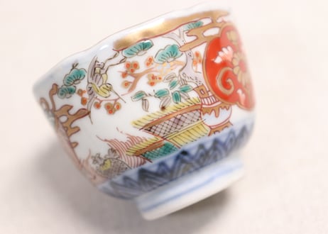 明治前期色絵松竹梅に鶴亀図通り物小向付