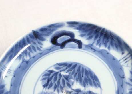 江戸中期染付竹林図6寸皿 直し,窯傷