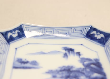 明治後期～大正染付山水図角皿