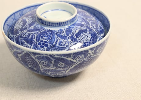 明治前期紙刷牡丹図飯茶碗