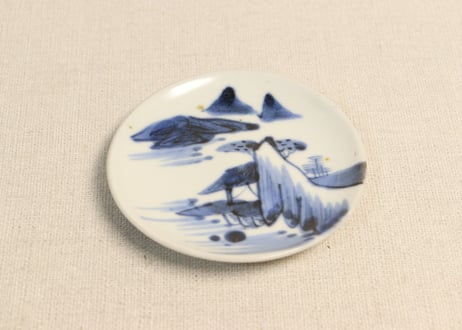江戸後期染付山水と蝙蝠図豆皿②浅め