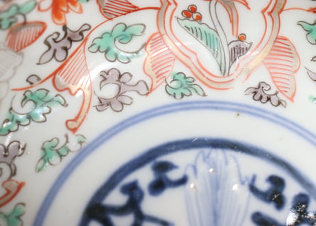 明治前期色絵鳥と牡丹図通り物なます皿①