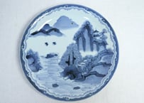 江戸幕末染付山水図ダミ縁尺皿