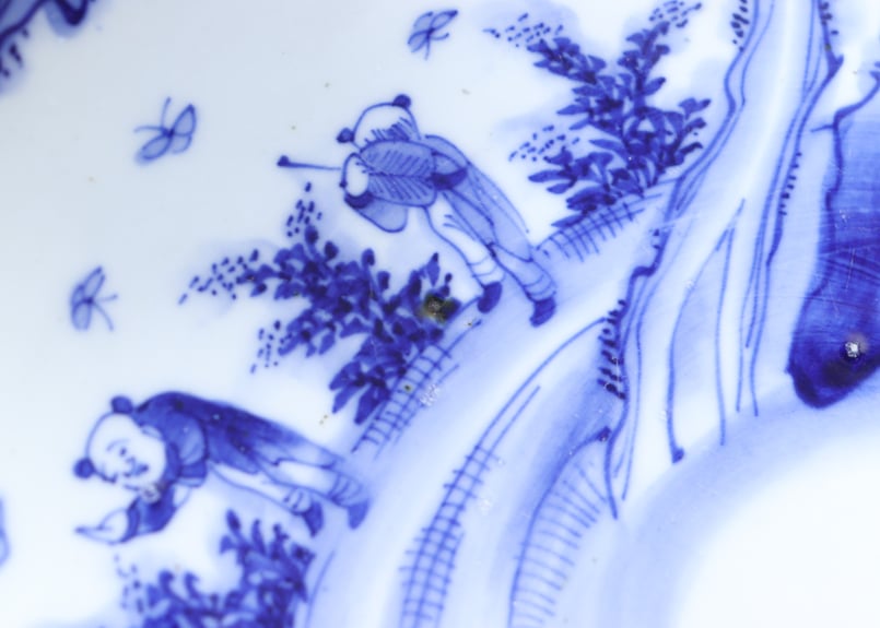 明治前期染付唐子図9寸台皿② 窯傷,座り悪い | 吉祥寺PukuPuku