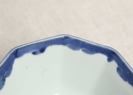 江戸後期染付山水図八角鉢 高台アタリキズ