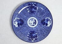 明治前期紙刷牡丹と窓絵図尺皿