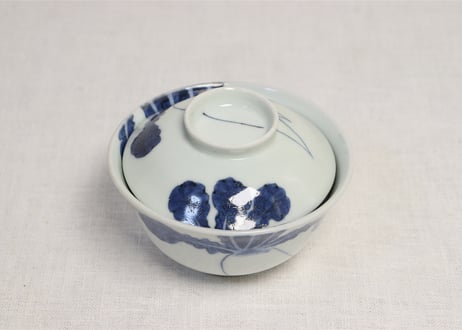 江戸後期染付大根図蓋茶碗5客組 内1客ノミホツ