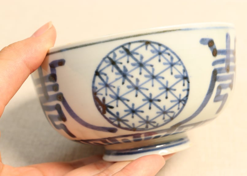 江戸後期染付丸文と文字図蓋茶碗②薄め | 吉祥寺PukuPuku