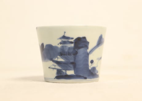 江戸幕末染付山水図猪口②　かたつき