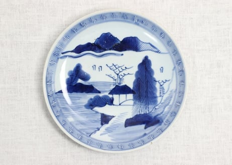 江戸幕末染付山水図7.5寸皿