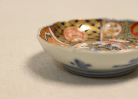 明治前期色絵桃と鶴図通り物豆皿①