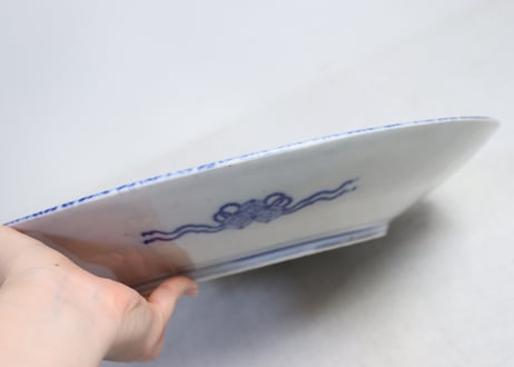 明治後期~大正銅判山水と菊と牡丹図大皿 高台ひっつき