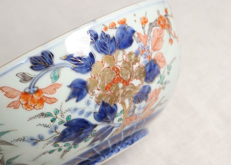 明治前期色絵四方牡丹と菊図8寸鉢