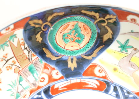 明治前期色絵松竹梅と鶴図8寸鉢②釉剥げ