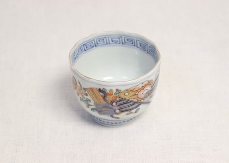 明治前期色絵春蘭と椿図通り物向付