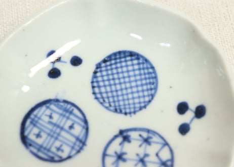 江戸幕末染付三方丸文図豆皿
