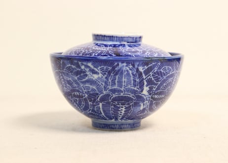 明治前期紙刷六方に花図飯茶碗