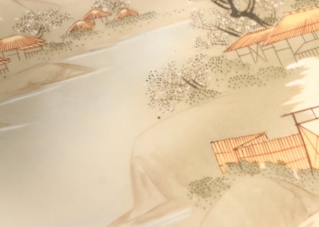 明治前期九谷焼色絵家風景図通り物8寸皿②　ノミホツ