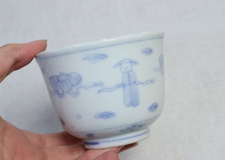 明治後期～大正染付三方に人物図向付