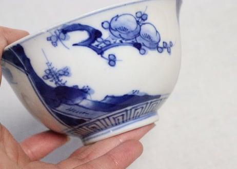 明治前期染付松竹梅図飯茶碗