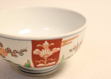 明治前期色絵竹梅と牡丹図蒸茶碗