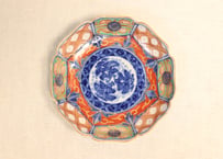 明治前期大聖寺焼色絵花と福文字図八弁小皿①