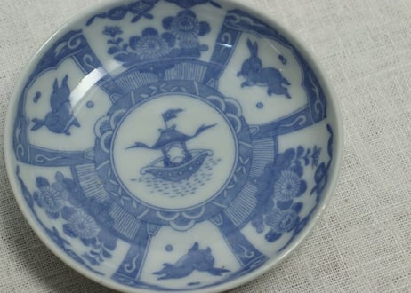 明治後期~大正銅判船と兎図小皿