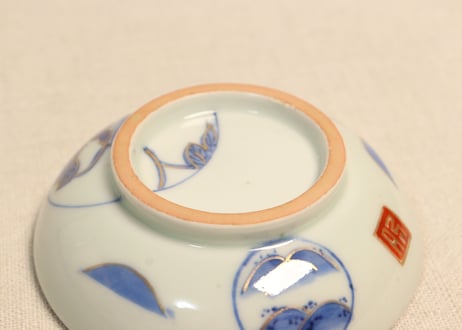 江戸幕末金彩朝顔と山水図飯茶碗