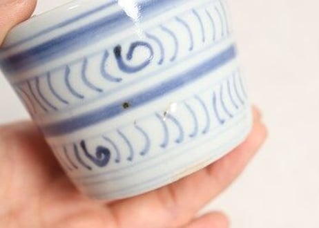 江戸幕末染付横縞に木目文猪口