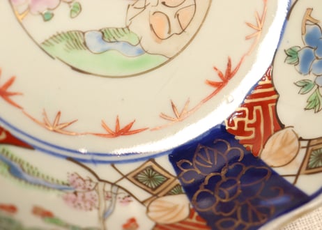 江戸幕末色絵牡丹と花鳥図なます皿