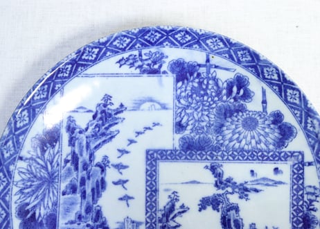 明治後期～大正銅判山水図尺皿② 高台ホツ