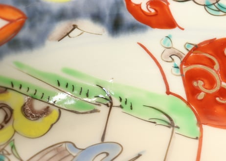 明治前期色絵松竹梅に鶴図7寸鉢
