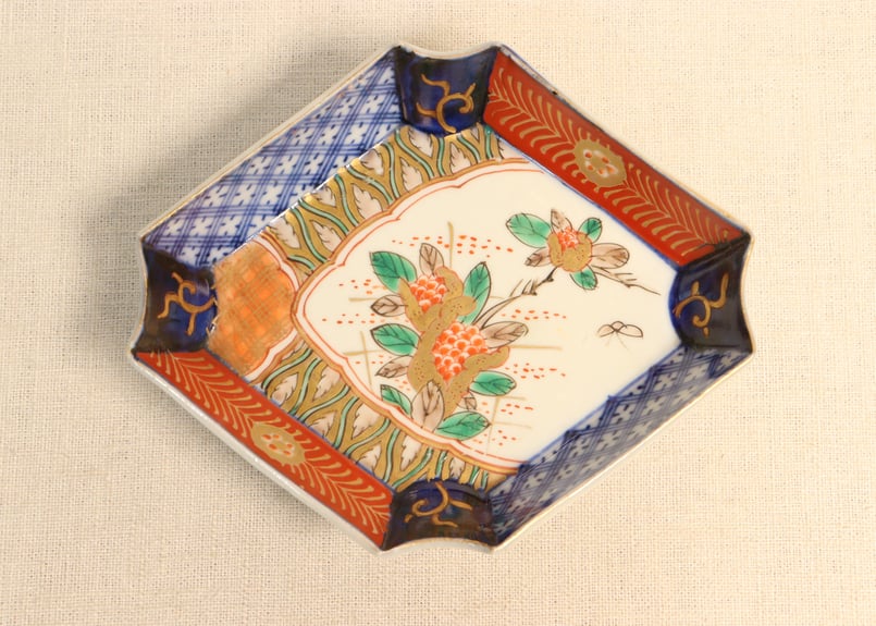 明治前期色絵柘榴図菱形皿②高台キズ,ノミホツ | 吉祥寺PukuPuku