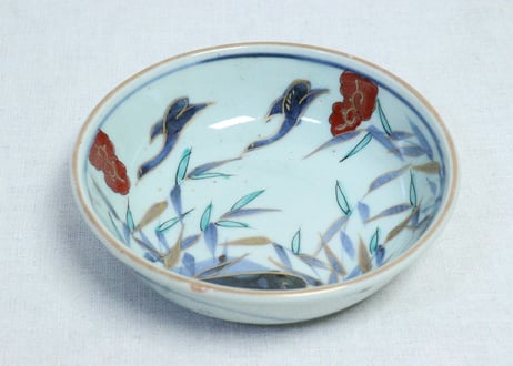 江戸後期色絵アシに水鳥図なます皿②　フリモノ
