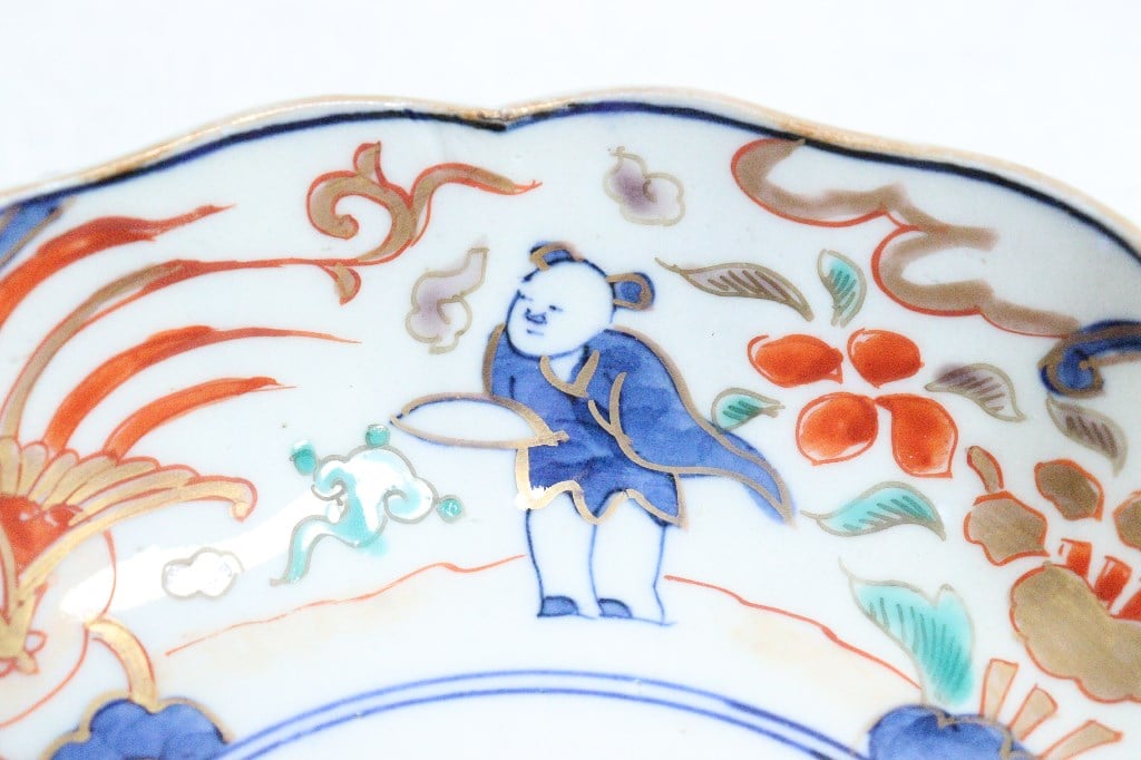 花型 中皿 白磁 色絵付 明治前後 鳳凰 希少品 4枚 古伊万里 花型 中皿 白磁 色絵付 明治前後 鳳凰 希少品 4枚 古伊万里