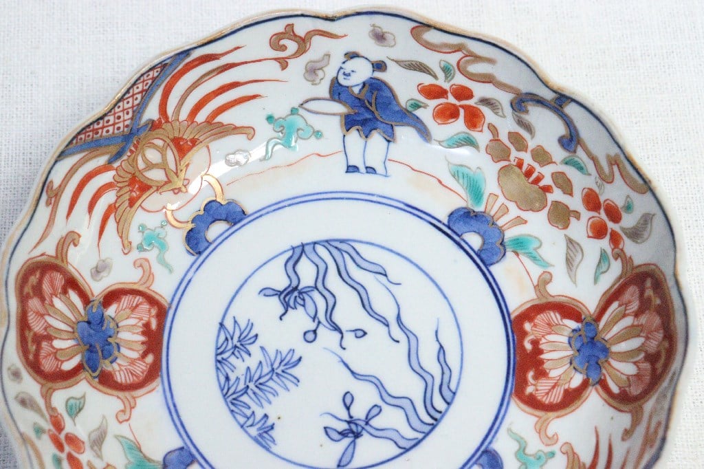 希少伊万里なます皿陶器明治時代直径21.5cm 鳳凰