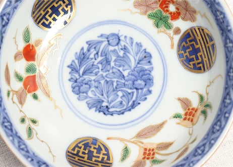 明治前期大聖寺焼色絵三果文なます皿5客組