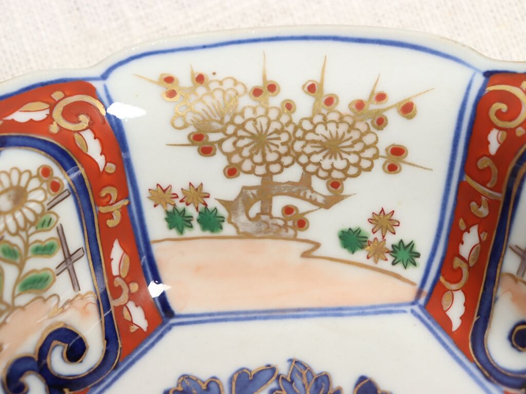 皿□角福 色絵花鳥紋捻子皿 5枚 古伊万里(江戸後期～明治
