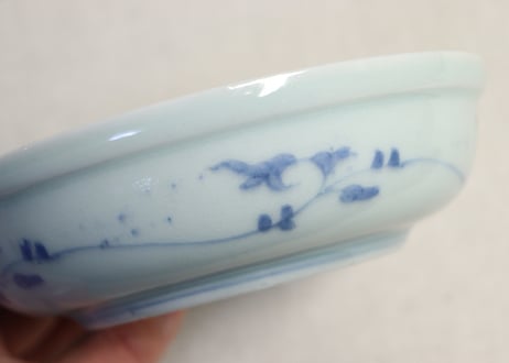 江戸中期染付竹と菊に蝙蝠図なます皿① かたつき