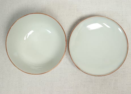 明治後期～大正色絵プリント花と唐子図蒸茶碗
