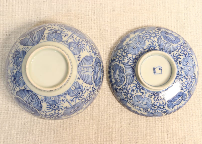 江戸幕末染付線描き三方に花図蓋茶碗 5客組 | 吉祥寺PukuPuku