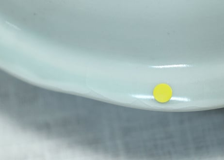 江戸幕末染付山水と籠目図7寸皿 少甘手