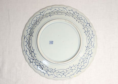 江戸幕末染付花散らし図大皿　ノミホツ
