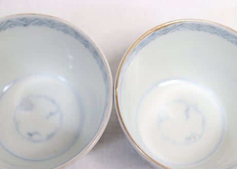 明治前期色絵花籠と水鳥図猪口