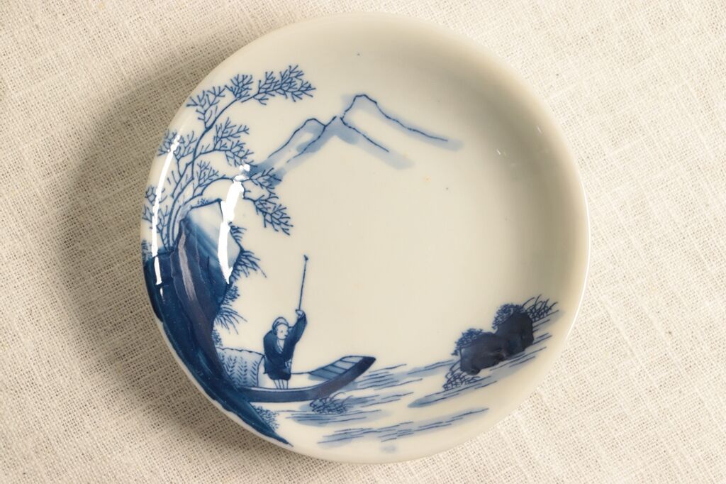 明治後期~大正銅判染付山水舟上人物図小皿 | 吉祥寺PukuPuku