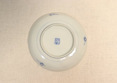 明治前期染付菊と虫に漢詩図小皿