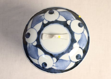 江戸後期染付羽根図三段重　蓋,取手ホツ