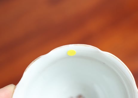 江戸中期色絵芝垣に梅と鶯図輪花向付 五客組 1ヶノミホツ
