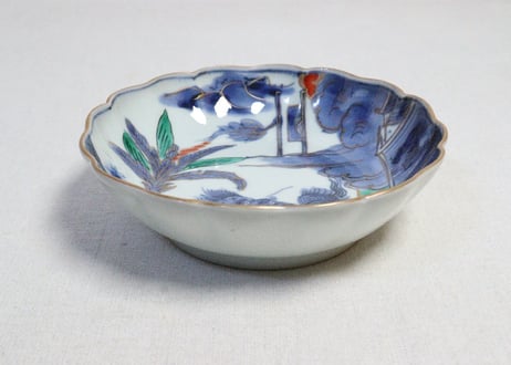 江戸後期色絵芭蕉と麒麟図なます皿　5客組